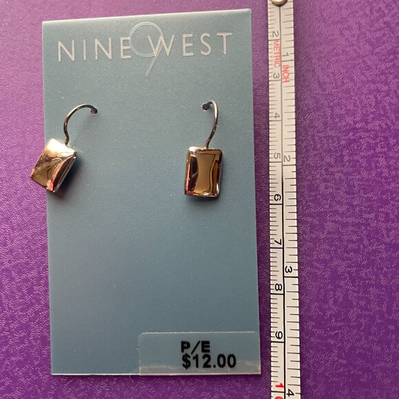 Bundle 3 pairs for $12.  Nine West Gold Tone Drop Rectangular Earrings. - Picture 1 of 2